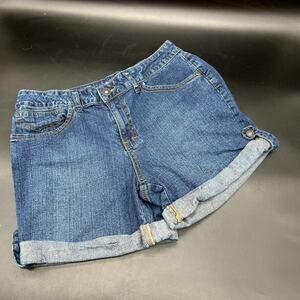 St Johns Bay Womens Size 12 Jean Denim Shorts Roll Cuff Tab